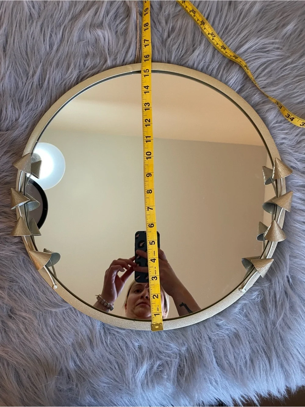Gold Round Decorative Wall Mirror with Sculptural Accents - Picture 3 of 8